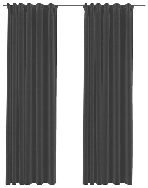 Draperii opace aspect in, cârlige, 2 buc., antracit, 140x225 cm