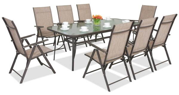 Modena/Rosario mobilier de luat masa din oțel pentru 8 persoane cu masă mare 200 cm Garden Point maro