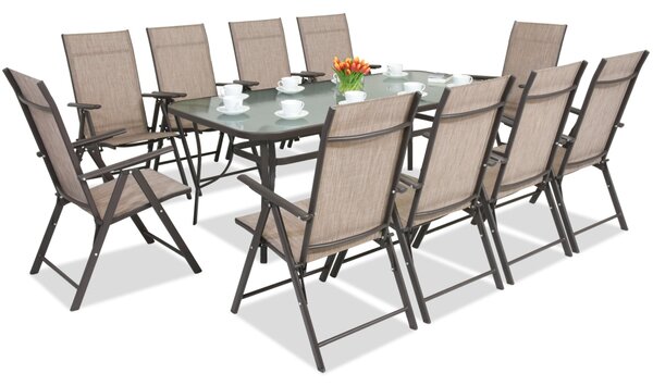 Modena/Rosario mobilier de luat masa din oțel pentru 10 persoane cu masă mare 200 cm Garden Point maro