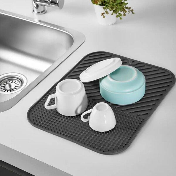 Covoras de uscare vase- suport absorbant si antiderapant pentru farfurii si pahare, ideal pentru blat de bucatarie, 36 x 28 cm, gri