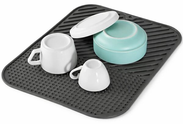 Covoras de uscare vase- suport absorbant si antiderapant pentru farfurii si pahare, ideal pentru blat de bucatarie, 36 x 28 cm, gri