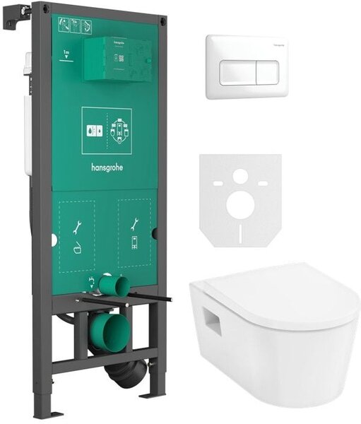 Set vas WC cu capac soft-close Hansgrohe EluPura Original S 60288450, cadru încastrat Hansgrohe iFrame universal 01022180, 66001450
