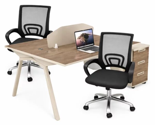 Set Nova 2 & FlexiPro - Birou operational cu 2 posturi,dulapuri integrate mobile si Scaun de birou ergonomic