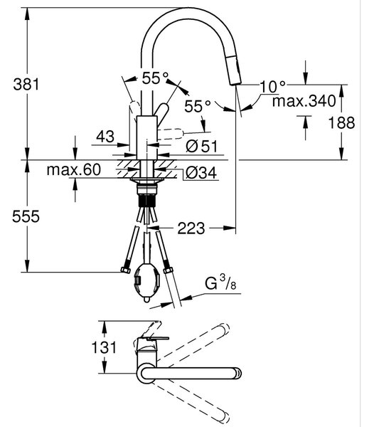 Grohe Get baterie bucătărie pe picior negru 314842431