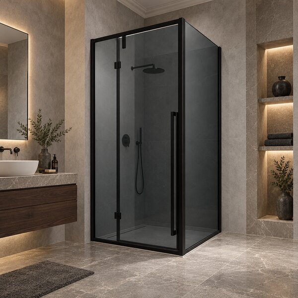 Cabina dus HYDRA 90x90 patrata, geam fumuriu securizat 6 mm, profil negru mat