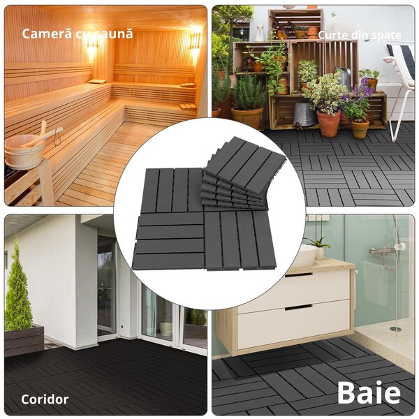 Outsunny Set 9 Cărămizi de Cuplat pentru Pavaj Terasă 30x30x2cm 0.81mq Negru | Aosom Romania