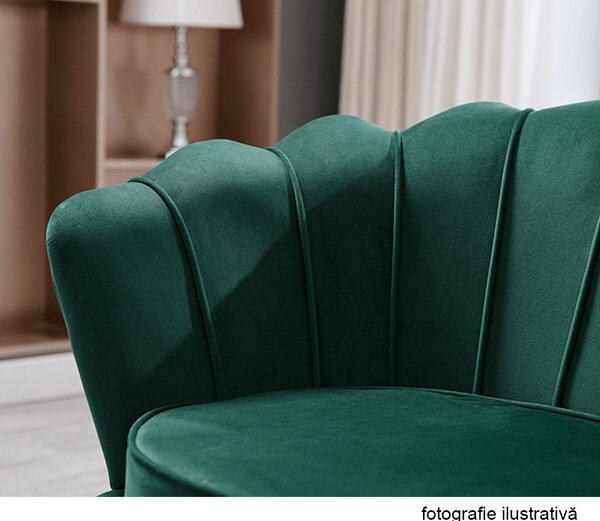 KONDELA Fotoliu în stil Art-deco, catifea Velvet smarald/crom auriu, NOBLIN