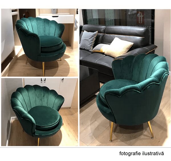 KONDELA Fotoliu în stil Art-deco, catifea Velvet smarald/crom auriu, NOBLIN