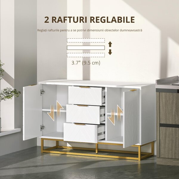 HOMCOM Dulap de bucatarie, Bufet jos pentru bucatarie sau sala de mese cu 3 sertare si 2 usi, 120x40x76 cm | Aosom Romania