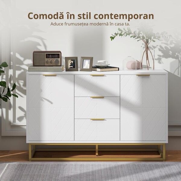 HOMCOM Dulap de bucatarie, Bufet jos pentru bucatarie sau sala de mese cu 3 sertare si 2 usi, 120x40x76 cm | Aosom Romania