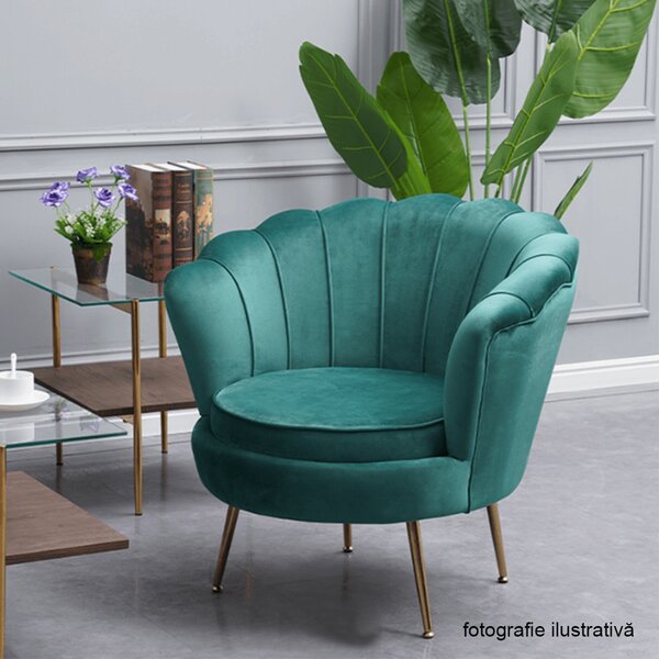 KONDELA Fotoliu în stil Art-deco, catifea Velvet smarald/crom auriu, NOBLIN