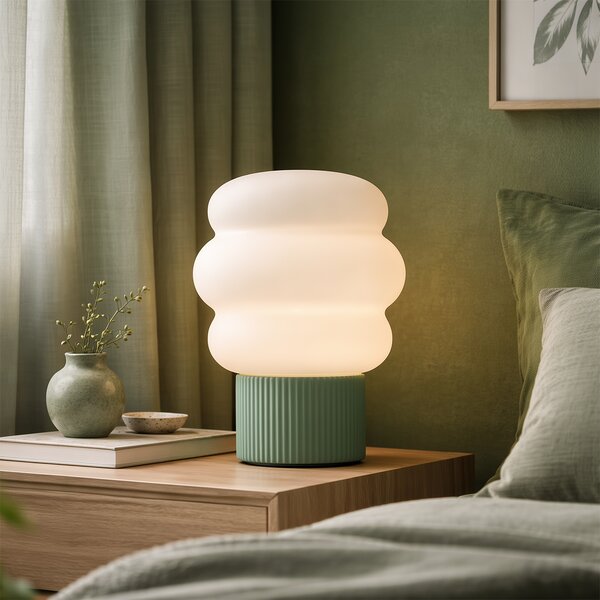 Lampă de masă Japandi verde cu sticlă opal 18cm - Kumo