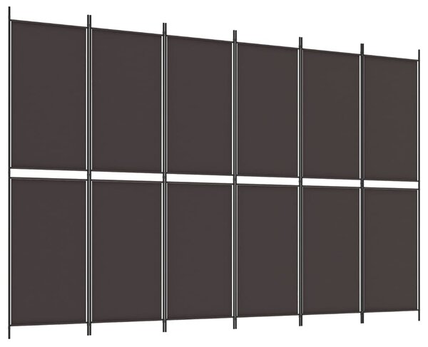 Paravan de cameră cu 6 panouri, maro, 300x200 cm, textil