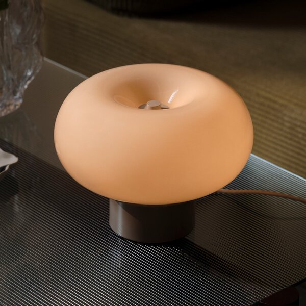 Nordlux Lampa de masă Malti, sticlă, bej, Ø 27,5 cm, E27, Bej, Camera de zi / sufragerie, Sticlă