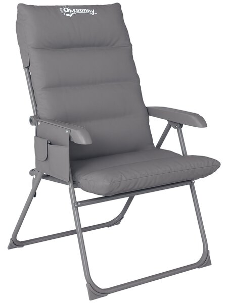 Outsunny Scaun de Camping Pliabil cu Spătar Înalt Reglabil în 5 Poziții și Buzunare Laterale, 66x58x105 cm, Gri Deschis | Aosom Romania