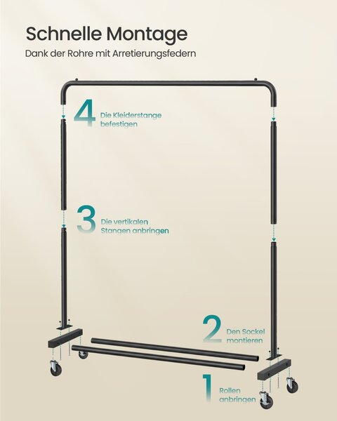 Suport pentru haine reglabil cu roti Songmics Negru 38x110x141.5 cm