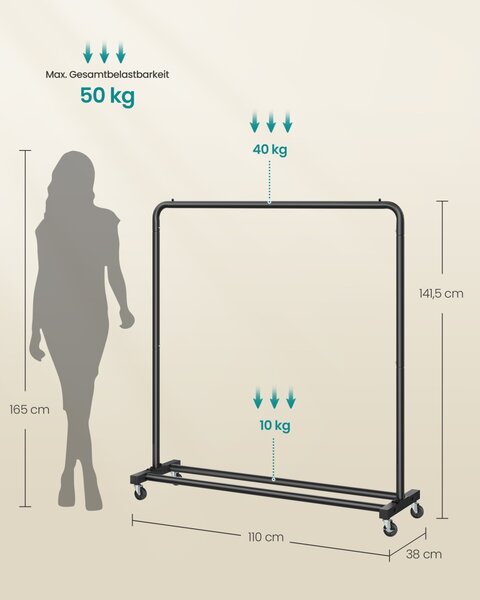 Suport pentru haine reglabil cu roti Songmics Negru 38x110x141.5 cm