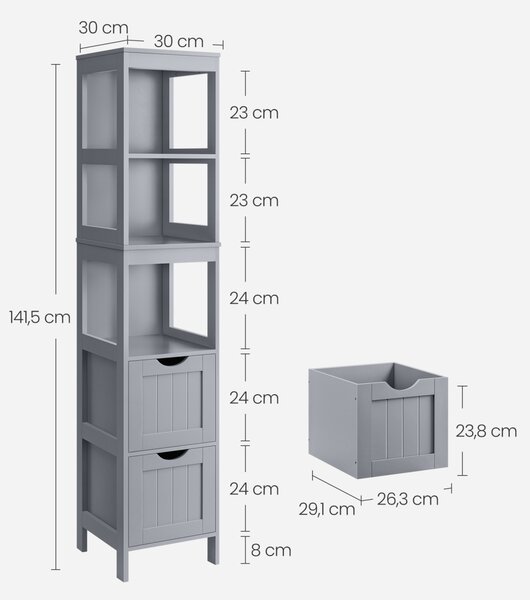 Dulap baie Vasagle Gri 30x30x141.5 cm