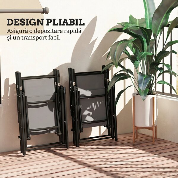 Outsunny Set de 4 Scaune Pliabile pentru Grădină cu Spătar și Șezut din Plasă, 56x69x106 cm, Gri | Aosom Romania