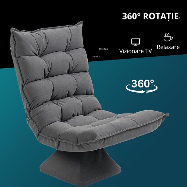 HOMCOM Fotoliu de Podea Relaxant Rotativ 360° cu Spătar Reglabil în 5 Poziții, 62x70x95 cm, Gri | Aosom Romania