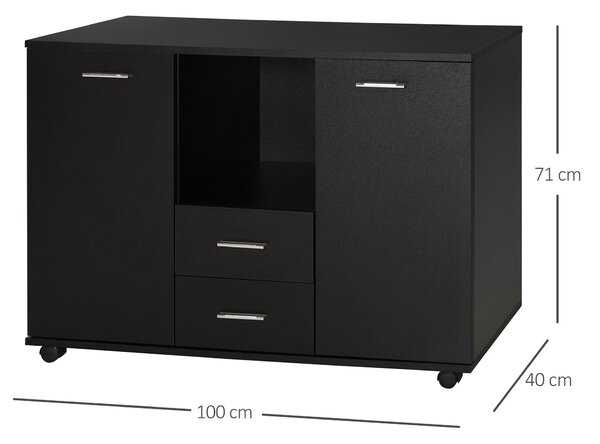 Vinsetto Dulap Mobil pentru Birou, Suport pentru Fax, Scanner, Imprimantă, cu 4 Roti, Design Modern, Negru | Aosom Romania