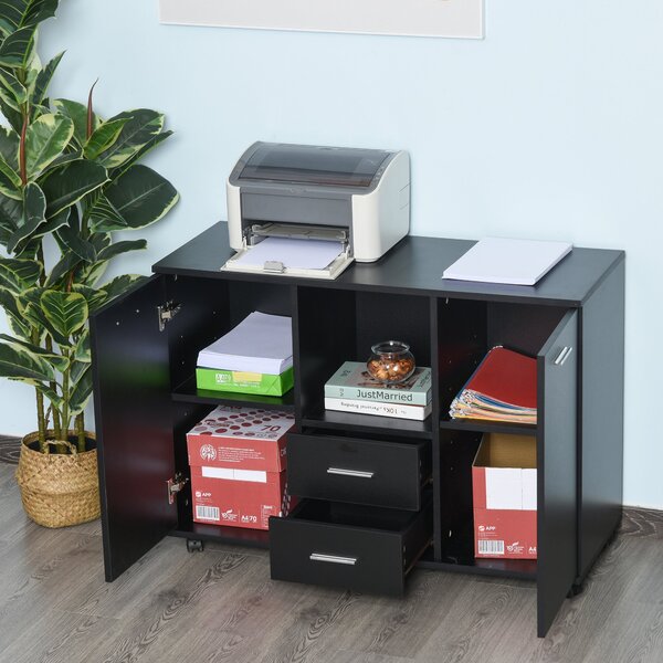 Vinsetto Dulap Mobil pentru Birou, Suport pentru Fax, Scanner, Imprimantă, cu 4 Roti, Design Modern, Negru | Aosom Romania