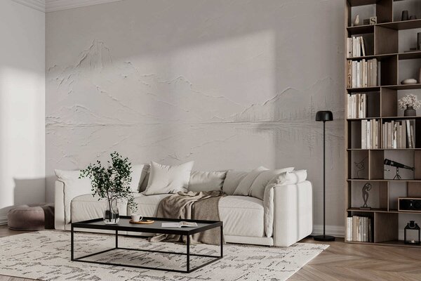 Tapet Peisaj montan în relief, cu reflexia apei liniștite, Fototapet Natură, w05739 : Uwalls.ro