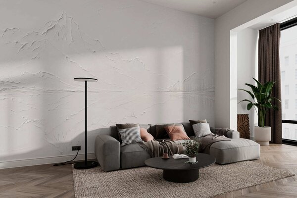 Tapet Peisaj montan în relief, cu reflexia apei liniștite, Fototapet Natură, w05739 : Uwalls.ro