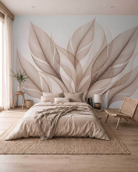 Tapet Compoziție botanică elegantă cu frunze mari stilizate, Imagini de fundal unice, w09944 : Uwalls.ro