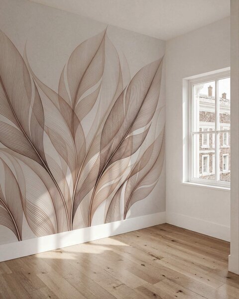 Tapet Compoziție botanică elegantă cu frunze mari stilizate, Imagini de fundal unice, w09944 : Uwalls.ro