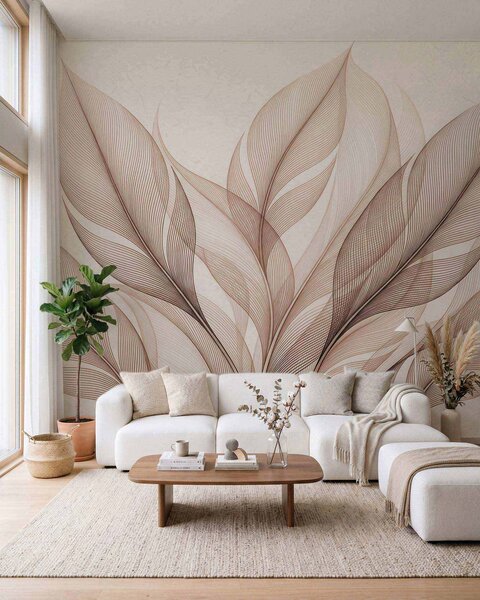 Tapet Compoziție botanică elegantă cu frunze mari stilizate, Imagini de fundal unice, w09944 : Uwalls.ro