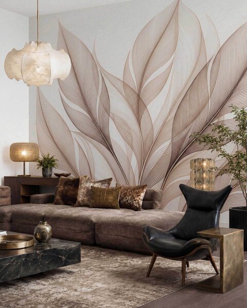 Tapet Compoziție botanică elegantă cu frunze mari stilizate, Imagini de fundal unice, w09944 : Uwalls.ro