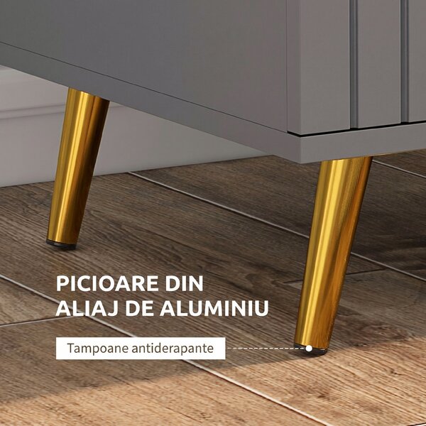 HOMCOM Comodă pentru Dormitor, Dulap Modern cu 3 Sertare, Sertar de Depozitare cu Picioare din Aluminiu, 60x40x71.5 cm, Gri Închis