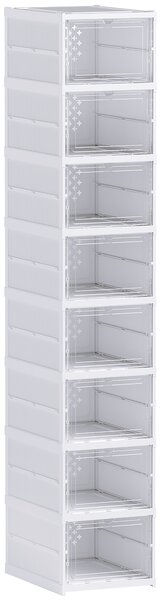 HOMCOM Dulap de Pantofi Modular cu 8 Cutii Stivuibile pentru Pantofi, 26x35x140 cm, Alb | Aosom Romania