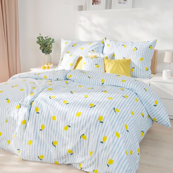 Goldea lenjerie de pat 100% bumbac - lămâi proaspete cu dungi 160 x 200 și 2buc 50 x 70 cm