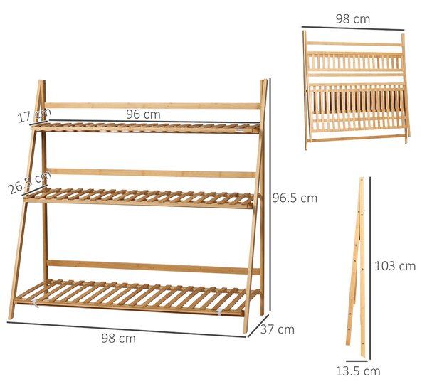 Outsunny Jardinieră Exterior Bambus 3 Nivele Design Înălțat Pliabil Culoarea Lemnului 98x37x96.5 cm | Aosom Romania