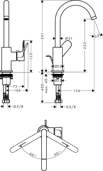 Hansgrohe Rebris S baterie lavoar stativ negru 72536670