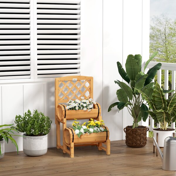 Outsunny Jardinieră Lemn de Brad Formă Butou Design Înălțat Galben 45x45x80cm pentru Grădină | Aosom Romania