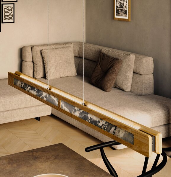 Elobra Lampă suspendată LED Chile S, stejar/ardzie colorată, lungime 114 cm, reglabil, Lemn, Camera de zi / sufragerie, Lemn
