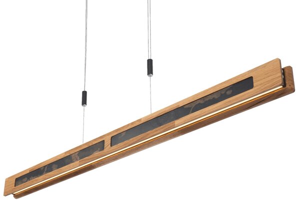 Elobra Lampă suspendată LED Chile S, stejar/ardzie colorată, lungime 114 cm, reglabil, Lemn, Camera de zi / sufragerie, Lemn