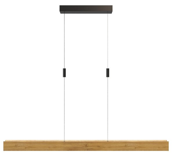 Elobra Lampă suspendată LED Mexico, lungime 89 cm, culoare stejar, lemn, cu 2 becuri, reglabil, Lemn, Camera de zi / sufragerie, Lemn