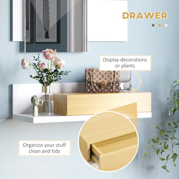 HOMCOM Set Mobilier pentru Hol cu Oglindă și Sertar, Design Modern din Lemn, Oglindă de Perete 40x70cm, Alb și Lemn Natural | Aosom Romania