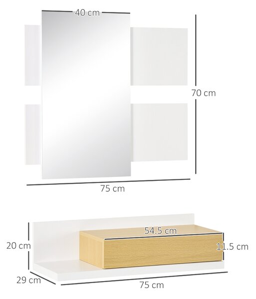 HOMCOM Set Mobilier pentru Hol cu Oglindă și Sertar, Design Modern din Lemn, Oglindă de Perete 40x70cm, Alb și Lemn Natural | Aosom Romania