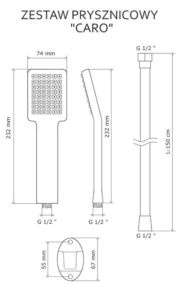 Gamma Caro, set de duș manual cu punct, negru, GMA-ZPCO-BK