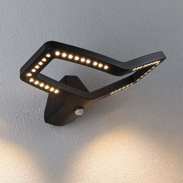 Paulmann LED cu senzor pentru iluminat exterior de perete Alara, antracit, IP44, Negru, Metal, Modern