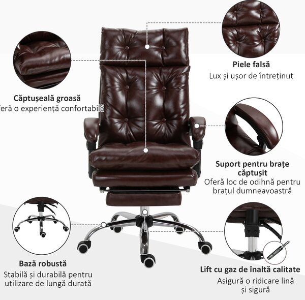 Scaun de Birou Ergonomic Vinsetto, Suport picioare, Inaltime Reglabila Maro | Aosom Romania