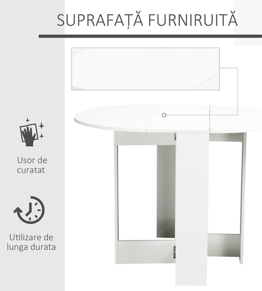 Masuta Pliabila cu Economie de Spatiu pentru 2 Persoane, cu fixare cu balamale, din PAL si metal, Alba HOMCOM | Aosom Romania