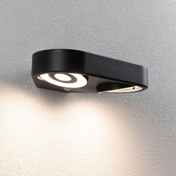 Paulmann Aplică de perete cu senzor LED Silma antracit 2 becuri IP44, Negru, Aluminiu, Modern, Perete rotund