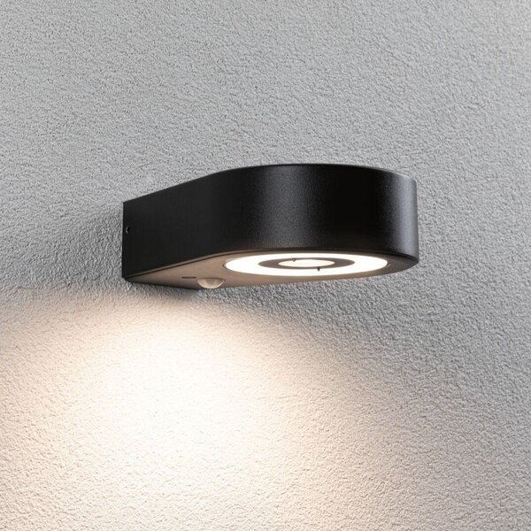 Paulmann Aplică de perete cu senzor LED Silma antracit 1 bec IP44, Negru, Aluminiu, Modern, Perete rotund