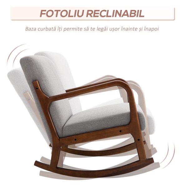 Fotoliu Tapitat HOMCOM din Lemn si In Gri, pentru sufragerie, 64x86x80cm | Aosom Romania